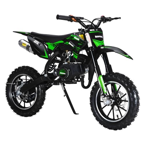 Image of 50CC Kids Dirt Bike,2-Stroke Gas Powered Mini Dirt Bike for Kids Up to 35 MPH Off-Road Motorcycle with 10-Inch Tires Disc Brakes 330LBS Max Load Pull Start Gift for Boys Girls Youth 8-14 (Green 2026)