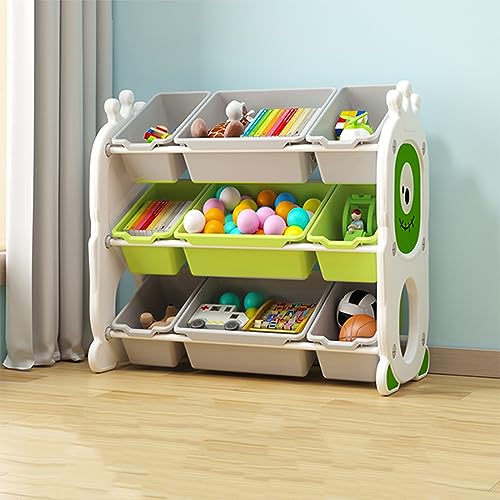 رف منظم لتخزين ألعاب الاطفال وصناديق تخزين وحدة الأطفال مع 9 صناديق قابلة للإزالة لغرفة اللعب والحضانة لون أخضر PE