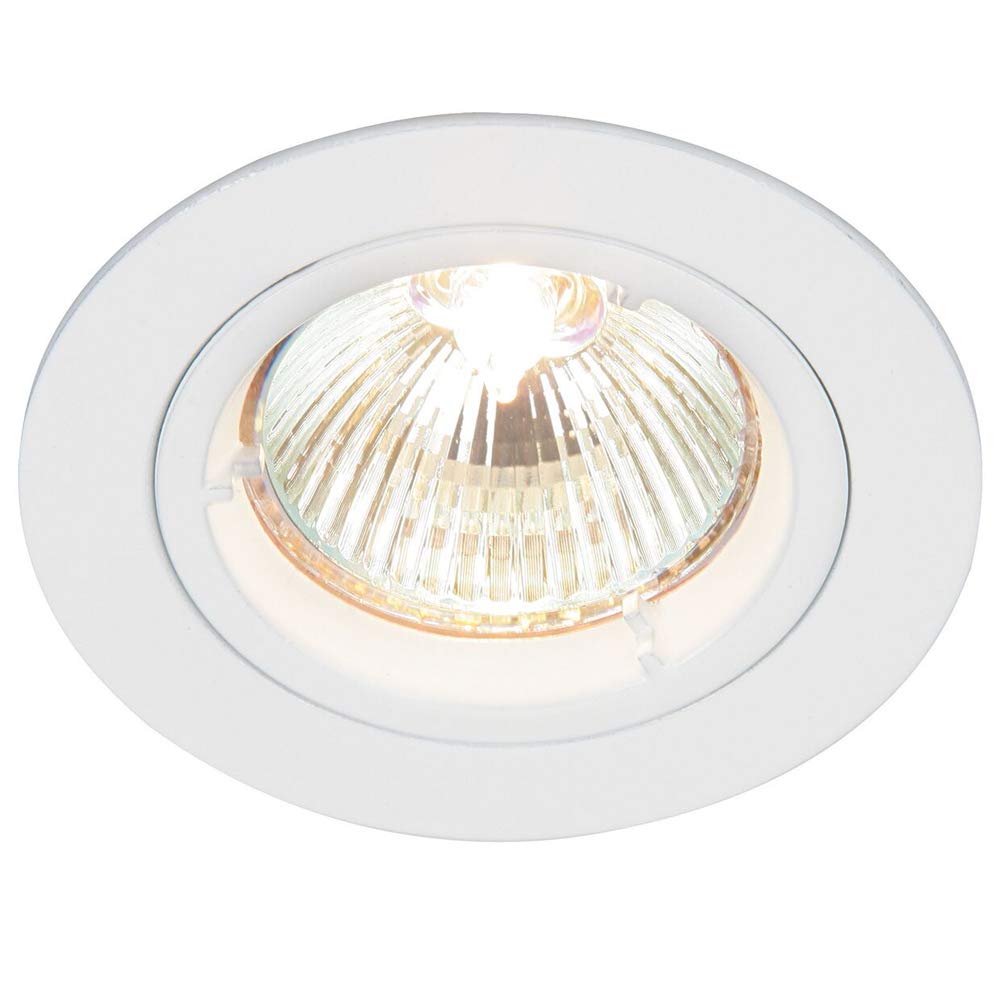 Fixed Round Recess Ceiling Down Light โ Gloss White โ 80mm Flush Spotlight โ 50W Max GU10 Bulb Lamp Holder Fitting โ LED Compatible & Dimmable โ Office Corridor Kitchen Display