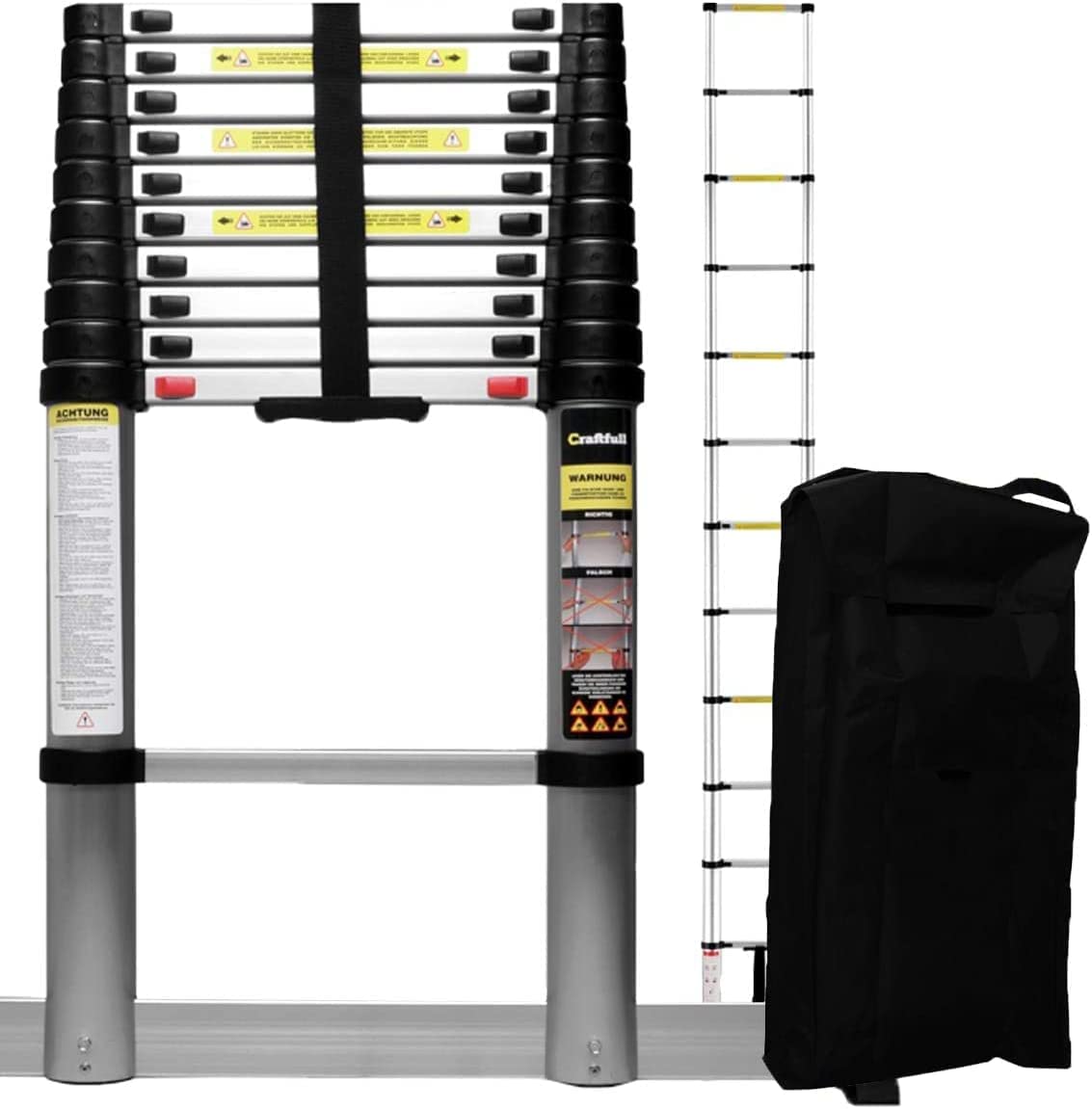 𝐂𝐑𝐀𝐅𝐓𝐅𝐔𝐋𝐋 Échelle télescopique Aluminium CF-101B | 3 Ans Garantie - Anti-pincement - escabeau - échelle autoportante - coulissante - d’Appui (2,6 m Soft-Close)