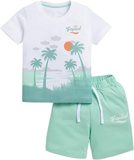 Wojomo Round Neck Pure Cotton Tropical Themed T-Shirt & Shorts Set-6-9M Price In India