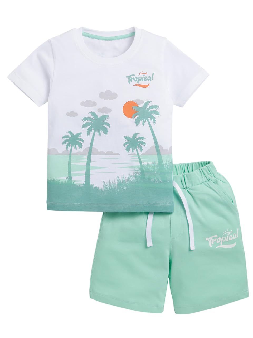 Wojomo Round Neck Pure Cotton Tropical Themed T-Shirt & Shorts Set-6-9M - Review, Price and Buying Guide