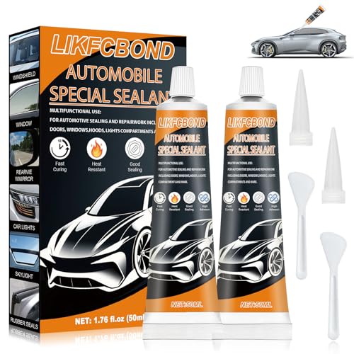 LIKFCBOND Scheibenkleber Auto Kfz Dichtmasse Karosseriekleber Schwarz Scheibenkleber Karosserie Dichtmasse Auto Gute Abdichtung für Autokarosserien Windschutzscheiben Autolichter (2 Stück 50ML)