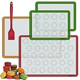 [5 Pack]Silicone Baking Mats Set, Non-Stick Food-Grade Safe Baking Supplies for Macarons/Cookies: 2 Half-Sheet Size+2 Quarter Size+1 Oil Brush[Extra Thick]