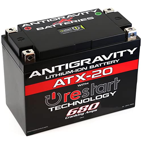 Antigravity Batteries ATX-20 RE-START Lithium Motorcycle Battery Built-In Jump Starting 680 Cranking Amps LiFePO4 Powersport Battery Replacement for YTX20 Series