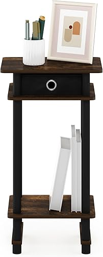 Miniatura 4 de Furinno Turn-N-Tube - Mesita de noche lateral de extremo alto con cajón de contenedor, 1 paquete, pino ámbarnegronegro