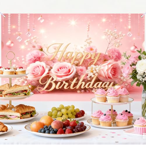 Image of Nuxovilar Luxury Birthday Banner Backdrop 71 inchx43 Polyester
