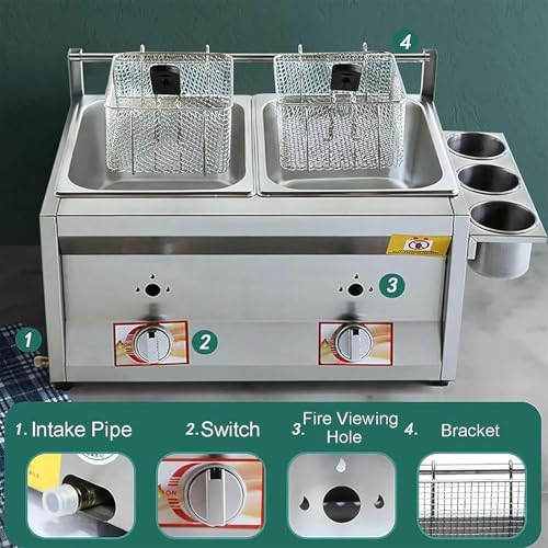 AFLEPCBRQ Fritteuse, kommerzielle Gas-Arbeitsplattenfritteuse mit 2/3 Frittierkörben, 20/30-Liter-Fettfritteuse mit großem Fassungsvermögen, für Restaurant-Café – Bild 3