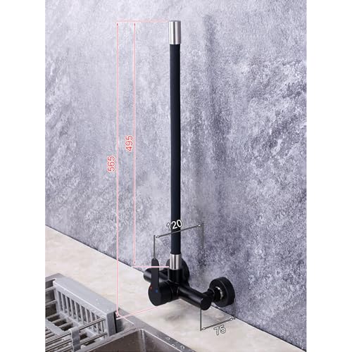 Robinet de cuisine mural pour évier noir orientable eau chaude froide - 3
