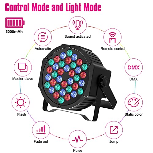 Rechargeable Par Lights 36W Rgb Battery Powered, Wireless Led Par Lights Dj Uplights Sound Activated Remote Control For Wedding Events Club Party Church Stage Lighting - 8 Pack #TOP3
