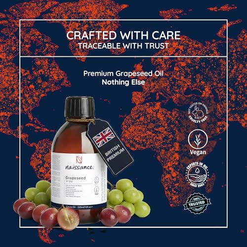 Naissance Traubenkernöl (Nr. 210) - 225ml - Raffiniert - für Haut, Gesicht, Körper, Kosmetik