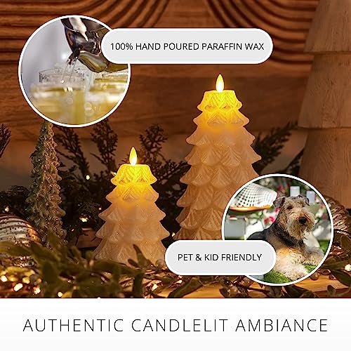 Image of Luminara Christmas Tree Flameless LED Candle, White Swan 4.7 inch x 6.5 inch, Moving Flame Battery Operated Timer, Holiday Decor, Glitter Snow Finish Safe