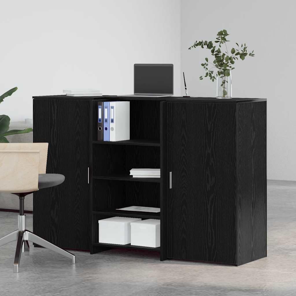 Bancone da ricevimento, nero, effetto rovere, 155 x 50 x 103,5 cm, con vano portaoggetti, ripiano e mensola, postazione di lavoro da ufficio, segretario, adatto come scrivania per computer