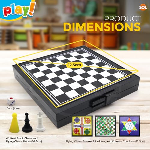 SOL 4-in-1 Travel Size Games for Kids & Adults with Snakes & Ladders, Chess, Flying Chess & Checkers, Mini Magnetic Board, Pocket-Sized for Kids 8-12, Small Compendium for Travel and Plane Activities - Image 3