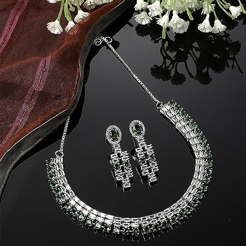 Rhodium-Plated Round Shape American Diamonds Necklace Set