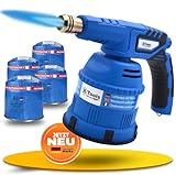 MAGNUM ® Gasbrenner mit Kartusche– Küchenbrenner max. 1300°C Temperatur – Lötlampe – Bunsenbrenner Küche -Flambierbrenner (4x 190 G Kartuschen)