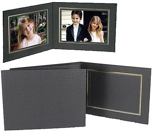 Black CardStock Paper Double Photo Folder Frame w/Gold Foil Border (Sold in 25s) - 4x6