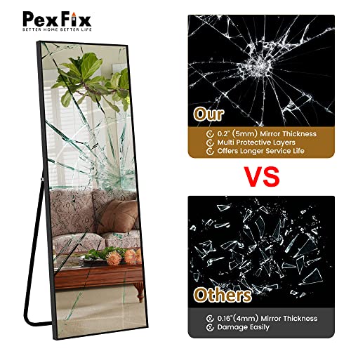 Image of Pexfix Full Body Mirror Length with Black Aluminum Alloy Frame Stand Wall Mounted Hanging for Bedroom Bathroom Living Room Decor,59''x16'' (1017)