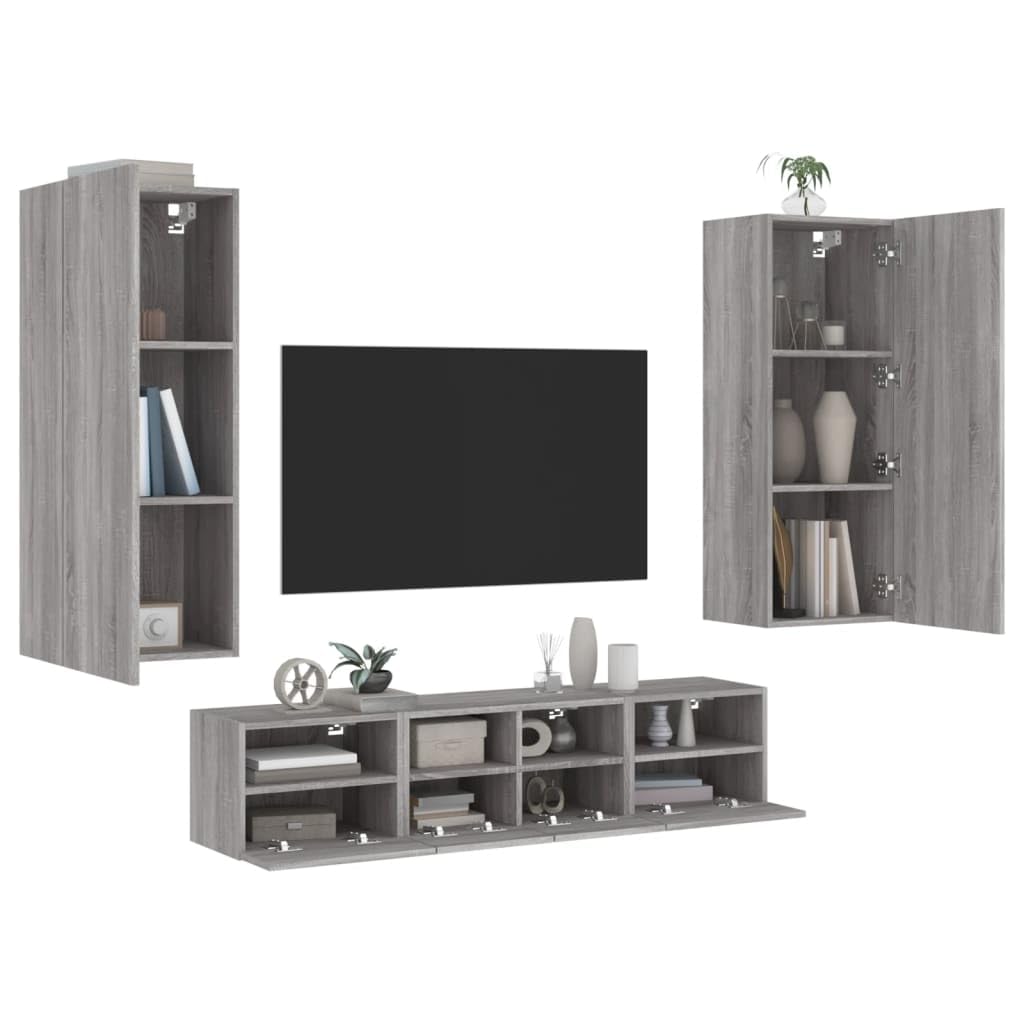 Meuble TV mural gris Sonoma lot de 5 meubles de salon en bois de rangement