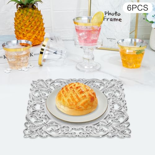 6 Platos Cargadores Cuadrados Plateados Acrílicos 11.8" miniatura 4