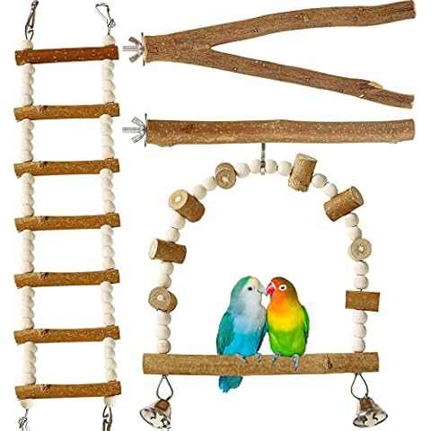 Luonfels Bird Perches 18" Ladder Parrot Toys, Apple Wood Foraging Toys for Parrots, Birds Swing for Conure Toys Pack of 4 Cover