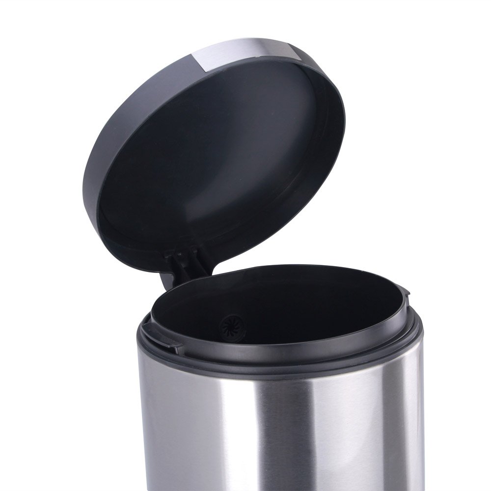 EKO Serene ALEK9215MT-12L Abfalleimer, rund, glatt mit Soft-Close-Deckel, langlebiger Freischwanger Tretmechanismus, gebürsteter Edelstahl, 12 l