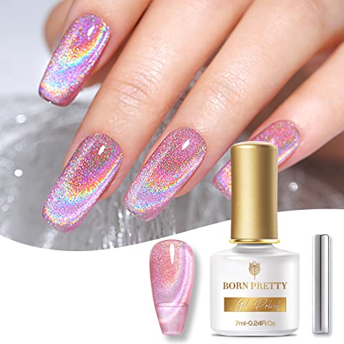 BORN PRETTY UV Nagellack Cat Magnetisch Eye Glitzer, Shellac Holografisch Gel Nagellack Magnetisch Regenbogen UV Lack…