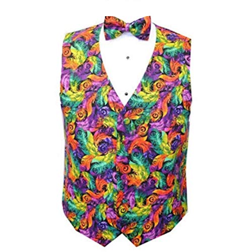 Mardi Gras Plumes Tuxedo Vest and Bowtie