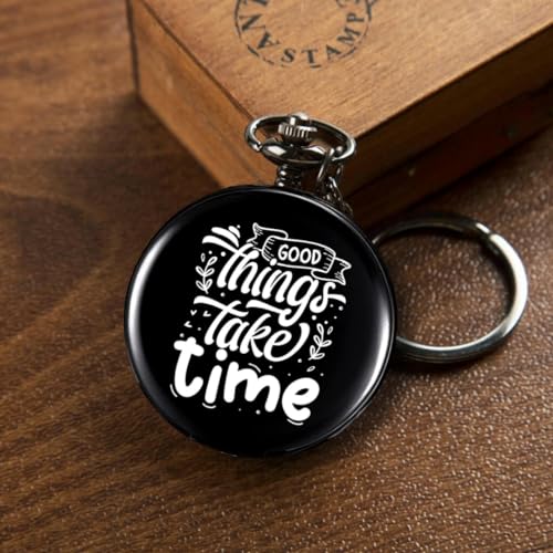 Image of Vintage Gandhi Style Pocket Watch with Engraved Designs & Messages Royal Black Analog for Men Women & Kids Includes Key Ring for car or Bike Keys Ideal Gift