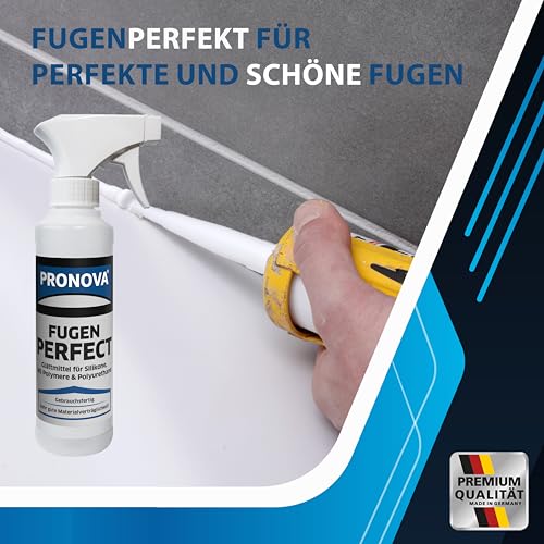 Pronova Fugen Perfekt - Glättmittel für perfekte Silikonfugen geeignet für Silikone, MS Polymere & Polyurethane, Anwendungsfertig 250ml Spray, Transparent