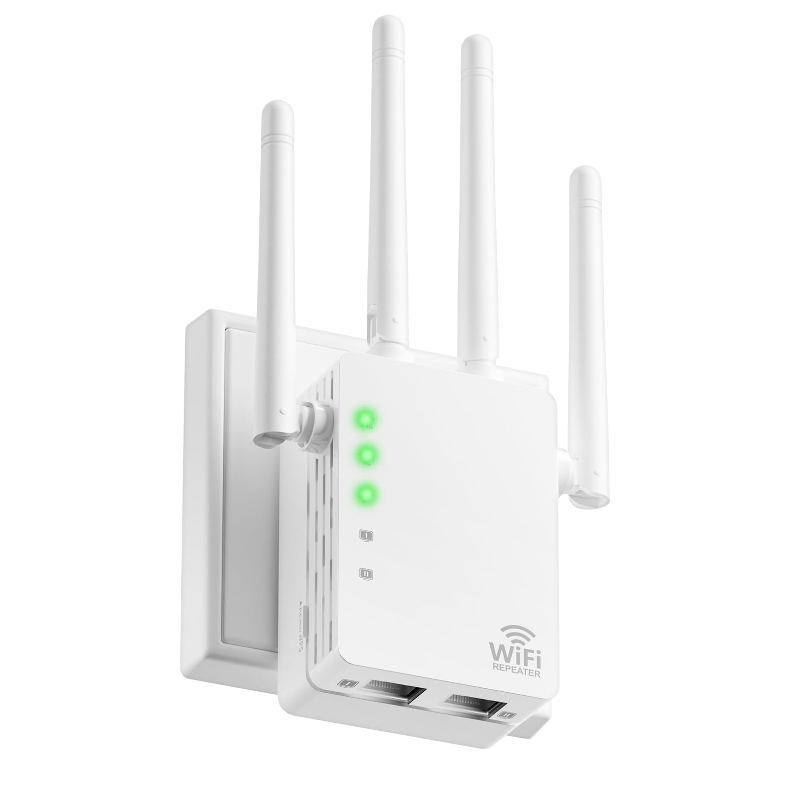 WiFi Extender WiFi Booster with Ethernet Port, Internet Repeater Range Covers Up to 12880 Sq.Ft and 105 Device 1-Tap Setup, 4 Antennas 360°Full Coverage Extends Wi-Fi to Home & Outdoor