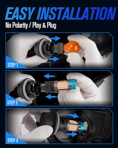 evntyps 3157 LED Bulb Amber Yellow,3157 LED Turn Signal Bulb With Built in Resistor CANBUS Error Free Anti Hyper Flash,3156 3157NA 3057 Front Rear Turn Signal Blinker Bulb With Turbo Fan,2 pcs - Image 6