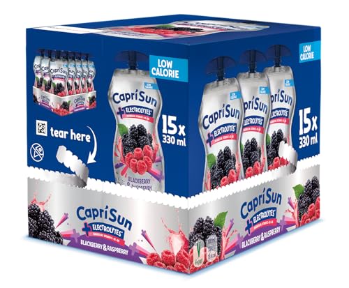 Capri-Sun + Electrolytes Blackberry & Raspberry Multipack (15 x 330ml) Große Beutel mit Wiederverschluss - Mit Magnesium & Vitaminen - Ohne künstliche Zusätze - Vegan Glutenfrei
