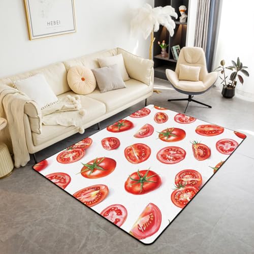 Homewish Alfombra decorativa de tomate cereza, 150 x 200 cm, para dormitorio, sala de estar, sala de juegos, pintura al óleo, frutas deliciosas, alfombra decorativa que no se desprende, vegetales
