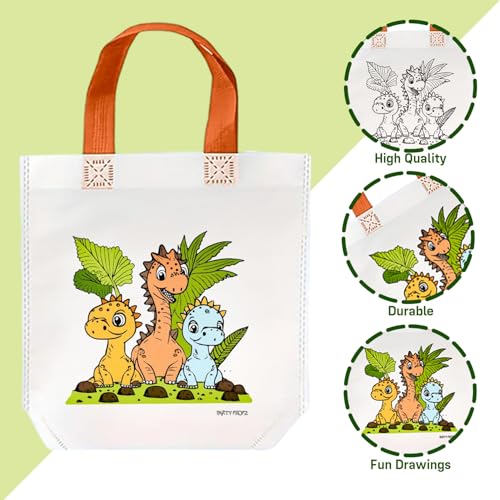 Image of Party Propz Dinosaur Theme DIY Return Gift Bags for Kids Birthday - 10 Pcs, Diy Canvas Colouring Bags, Paper bags for gifting, Gift bags small size, Return gifts for birthday, Gift bag for kids
