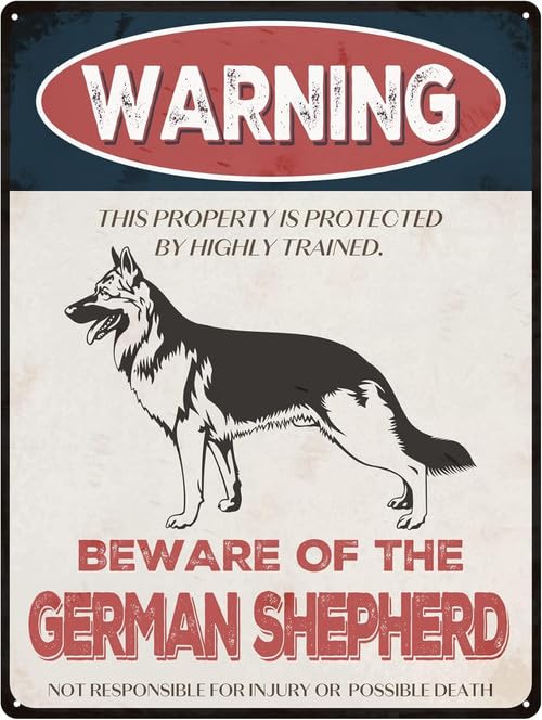 Horienteeon German Shepherd Sign Beware of German Shepherd Sign 20x30cm Aluminum Warning Signs for House Outdoor Club Yard Fence Funny Animal Signs for Wall Decor