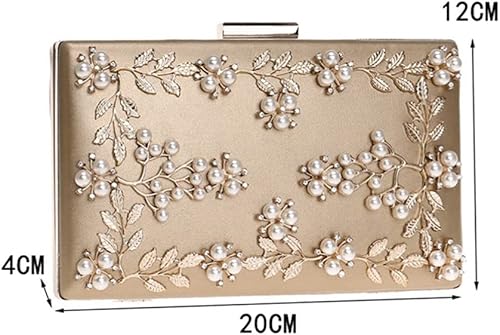 Miniatura 6 de TENDYCOCO Bolso de noche floral con cuentas para banquete, bolso de cóctel de perlas para mujer (dorado), Oro