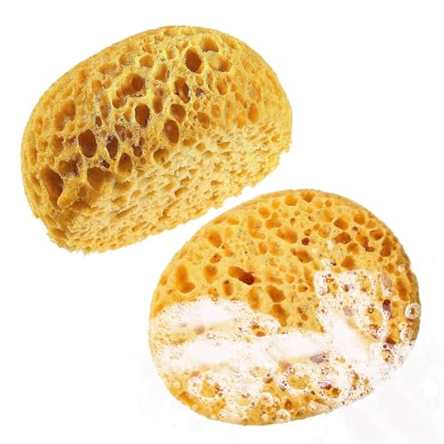 Dreamil 2 esponjas de baño, esponja natural, ultrasuaves y agradables al tacto con espuma densa, esponja de espuma, accesorios de ducha para mujeres y hombres (amarillo)