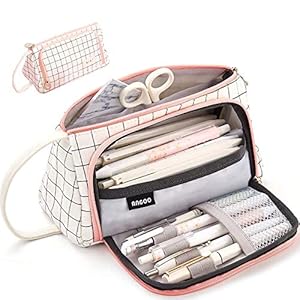 Wents Pennenmapje voor meisjes, tieners, grote capaciteit, etui pennen, 3-vakken, duurzaam pennenetui met twee…