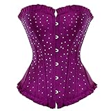 Handwäsche nur DELIGUO Korsagen Bustiers Für Damen - Strass-Punkt-Korsett-Oberteil, Sexy Brokat-Schnür-Oberbrust-Korsett Push-Up-Bustier Vintage-Dessous Plus Size Fahion-Korselett,Purple,S