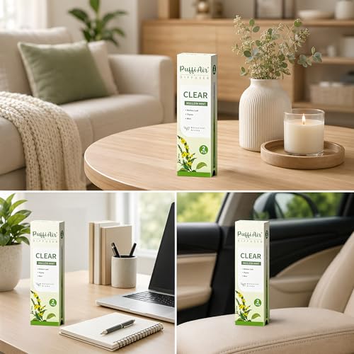 Image of PUFFIAIR Botanical Fragrance Stick Set - Plant-Based Mullein, Thyme & Mint Botanical Scent, Portable Non-Electric Personal Fragrance Accessory, 2-Pack