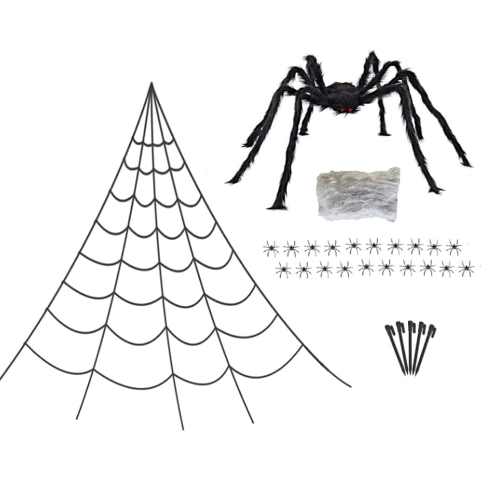 Toile d'araignée Halloween grand format avec monstre géant pour habiller un grand jardin vide