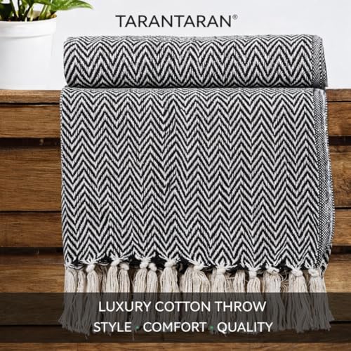 Image of Tarantaran All Season Cotton Weaved Throw Blanket for Bed /Sofa 50x70 Inches Black