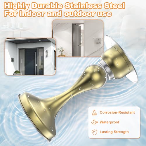 Image of Crosize Magnetic Door Stoppers 4 Pack, Stainless Steel Door Stops for Wall and Floor Mounting, Gate Stops, No Drilling Metal Doorstops with Adhesive Tapes, Gold