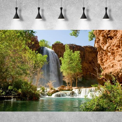 Image of Waterfall Aquarium Background Natural Jungle Forest Landscape Terrarium Background Tranquil Lake Stream Jungle Style Fish Tank Background Mountain Falls Aquarium Backdrop Poster Vinyl 24x16in