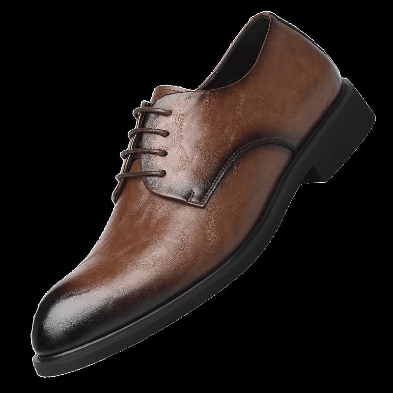 Shoes Dress Oxford for Men Lace Up Pointed Burnished Toe Vegan Leather Derby Shoes Low Top Anti-Slip Block Heel Party2