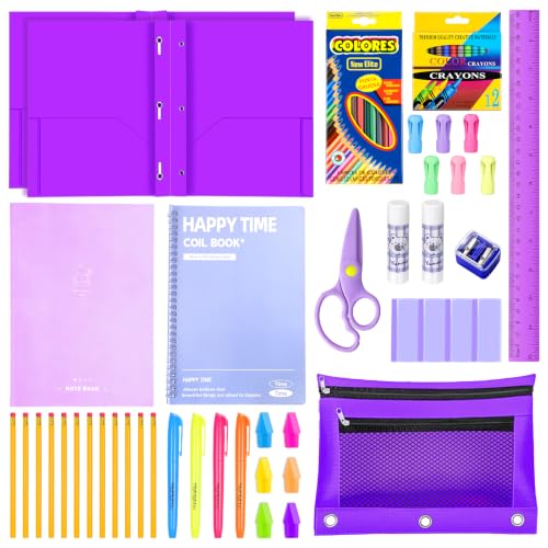 School Essentials Set Back to School Supplies Kit with Pencils Pencil Pouch Crayons Pens Notebook Sticky Notes and Ruler Supplies kit for Classroom