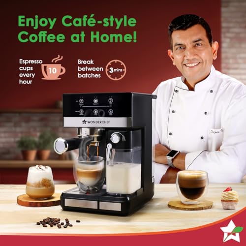 Image of Wonderchef Regalia Automatic Coffee Maker, 20-bar with Auto-Frother, Make Espressos, Cappuccinos & Lattes at Home, With Milk Container & Steamer, Metal Porta Filter, Auto-clean, 2-Yr Warranty