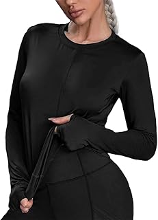 تيشرت رياضي برقبة دائرية ضيقة وأكمام طويلة للنساء