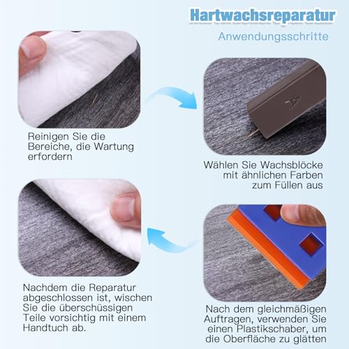 KASURE Hartwachs Reparaturset,8 Versch Farbtöne Wachskitt, Laminat Wachs Reparaturset, Holz/Parkett/Fliesen/Vinyl Reparaturset und ein Kleberentfernungsschaufel, 10 Ersatzklingen